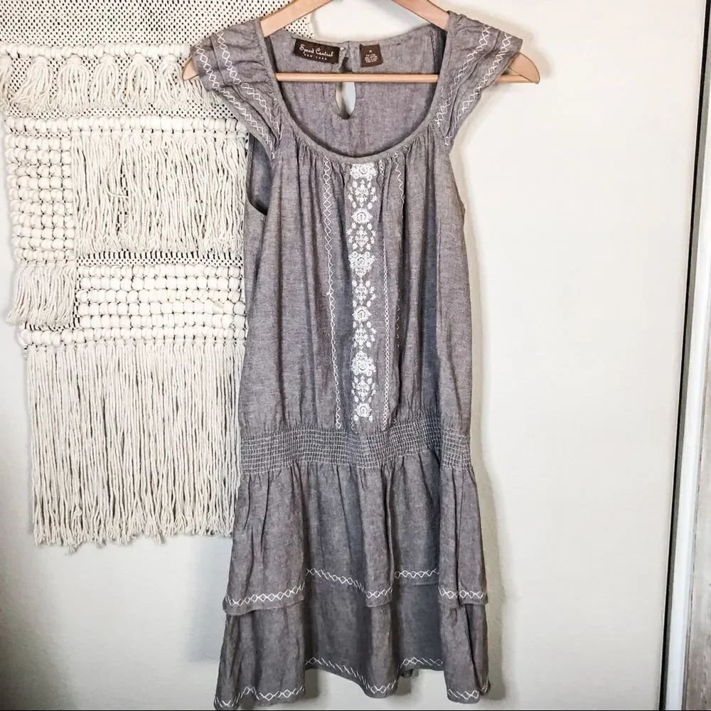 Speed Control Embroidered Smocked Tiered Dress